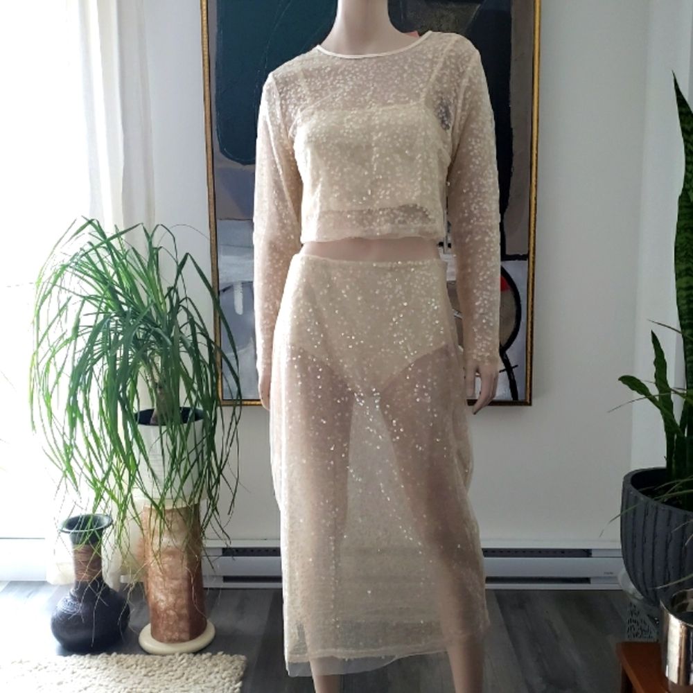 Jason Wu | Sheer Sequin-embroidered Top and Midi Skirt Set